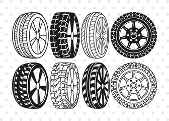 Tire With Wheel Silhouette, Tire with Wheel SVG, Tires Svg, Wheel Rim Svg, Car Wheel Svg, Wheel Hubcap Svg, Tire with Whee Bundle