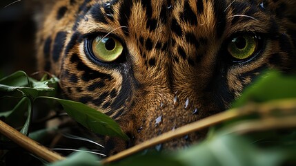 macro eye cheeta behind leaves