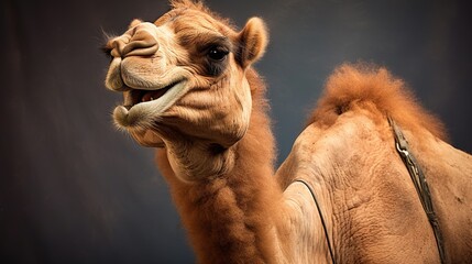  a close up of a camel's face with its mouth open.  generative ai