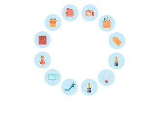 Digital png illustration of circle with shopping icons on transparent background