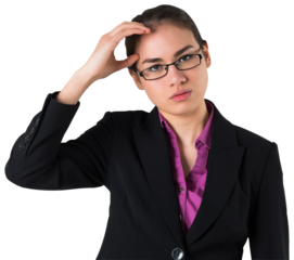 Digital png photo of caucasian businesswoman scratching head on transparent background