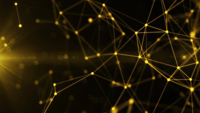 Abstract digital connection moving dots and lines. Technology background. Network connection structure. Plexus effect. 3d Seamless loop. 4K