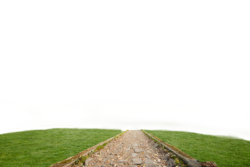 Digital png illustration of country road with lawn with copy space on transparent background