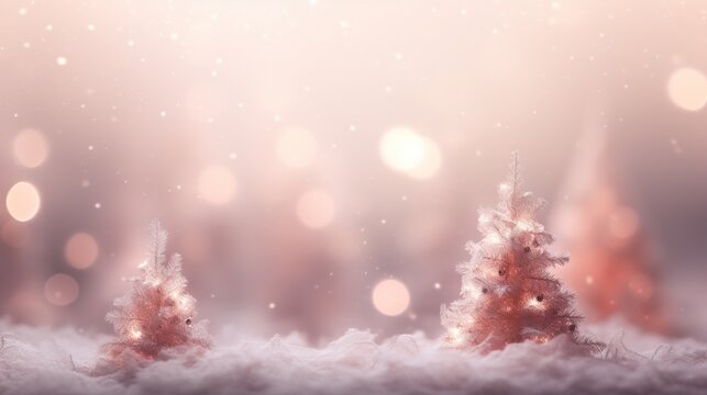  a snow covered landscape with trees in the foreground and a blurry background.  generative ai