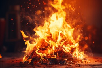 Bonfire in a forest, winter celebration, Yule and Christmas 