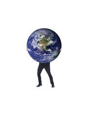Digital png photo of male businessman holding a globe on transparent background