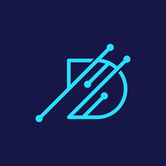 D Technology Circuit Alphabet. Logo. Simple, modern, futuristic. With Blue Color.