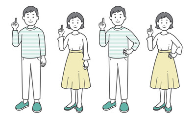 指差しをする成人男女 片手