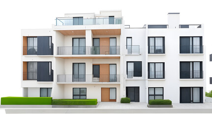 Stunning Modern Residential District with Isolated Balcony on a White Background - An Urban Oasis of Elegance and Style - obrazy, fototapety, plakaty