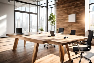 empty table in a blurred office 