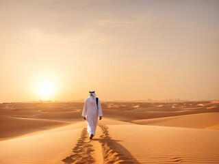 Fototapeta na wymiar Arabic man walking on dessert