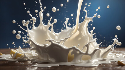 Milk pouring and splashing. Design element for advertising. Generated AI
