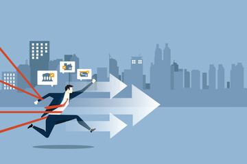 Businessman career obstacle limitation and effort to difficulty concept