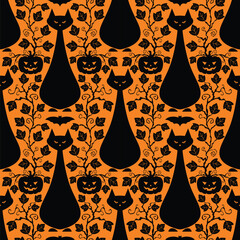 Black cats and Pumpkins Halloween Pattern - 652151704
