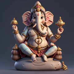 realistic style god Ganesha statue golden color realistic 4k rendering 