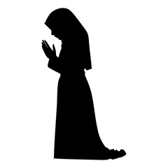 Muslim Woman praying silhouette, Black silhouette Woman praying Vector