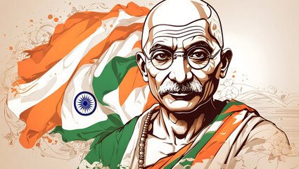 Mahatma Gandhi vector illustration. Gandhi Jayanthi. Image is generated with the use of an Artificial intelligence