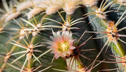Naklejka na ściany i meble close up Blooming desert cactus, cactus flower in bloom