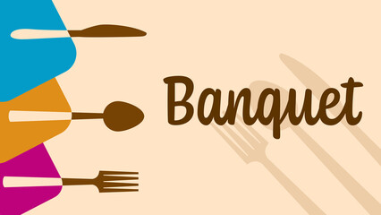 Banquet Spoon Fork Knife Colorful Rounded Squares Left Text 