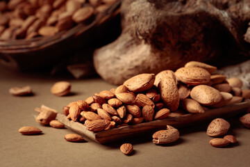 Still life with fresh-cropped almonds and old snags.