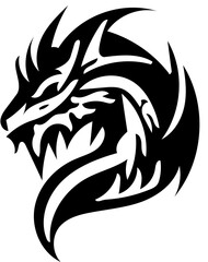 Black and white vector logo illustration of a dragon, tattoo design