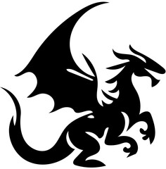 Black and white vector logo illustration of a dragon, tattoo design