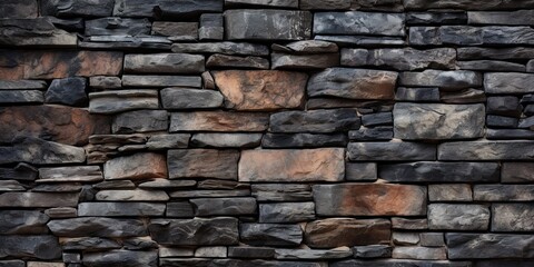 Weathered stone wall with character. Architectural harmony. Intricate wall design. Sturdy foundations. Close up of stacked blocks