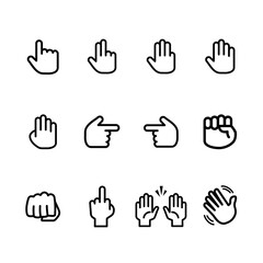 set of hand gestures, line style icon and white background, vector illustration