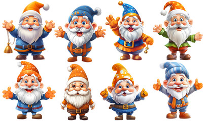 blue and orange cute Christmas gnome Clip Art Set, cute Christmas gnome Sticker, cute Christmas gnome colorful PNG, sublimate gnome, sublimation, PNG, generated ai