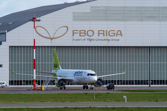 Marupe, Latvia - August 4, 2023 - RIX airport FBO Riga business aviation house