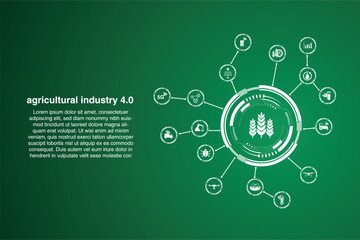 Industry 4.0 icon with the concept of agriculture and plantations with smart farmers. digital iot farming methods and farm automation. - obrazy, fototapety, plakaty