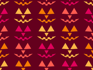 Halloween seamless pattern with scary faces. Halloween carved pumpkin face. Happy Halloween October 31st, Jack-o-lantern. Festive design for wallpaper, wrapping paper and poster. Vector illustration