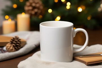 Obraz na płótnie Canvas Design a festive and cozy Christmas themed white mug
