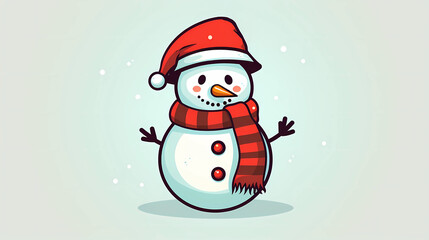 Hand drawn cartoon illustration of cute snowman in winter
