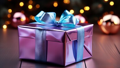 gift box purple on a christmas tree