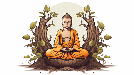Hand drawn cartoon Buddha illustration
 - obrazy, fototapety, plakaty