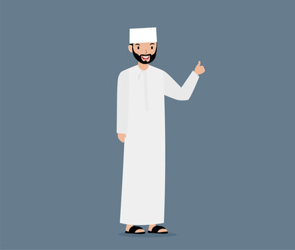Arabic character from Oman raise his hand thumb up