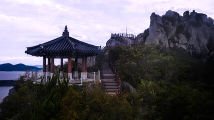 Mokpo City Yudal Mountain Peak and Kwan Woon Pavilion at sunset in South Korea