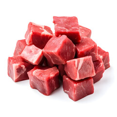 fresh beef meat cubes on white