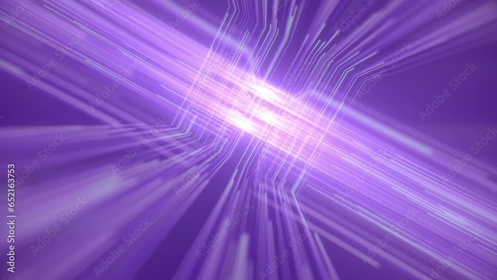 Aufkleber Volume light streams on purple background. 3d rendering loop animation