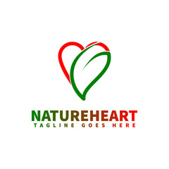 nature heart logo template with heart and leaf icon