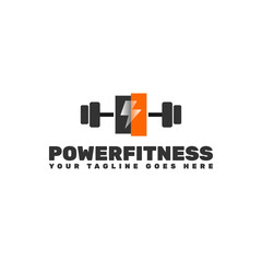power fitness gym logo template with barbell and power icon