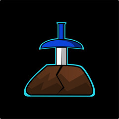 a 3d sword into the rock , action game logo template