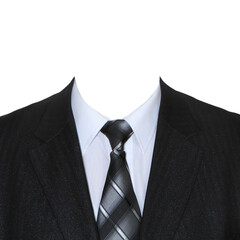 Jacket, shirt and tie. Men's business suit. Dark jacket, light shirt.
