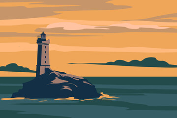Lighthouse tower, beacon on island in the ocean