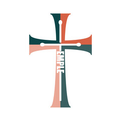 Temple word in the shape of a cross. Christian, religious and church typography concept. Design with christian icon temple.