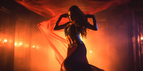 A belly dancer performing in Middle Eastern night