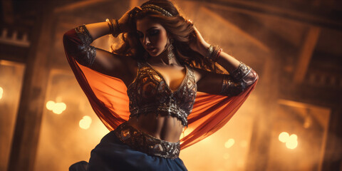 A belly dancer performing in Middle Eastern night - obrazy, fototapety, plakaty