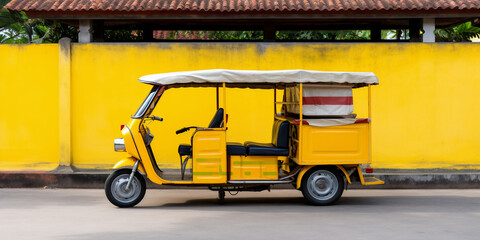 A tuk-tuk taxi in Thailand a three wheeled vehicle