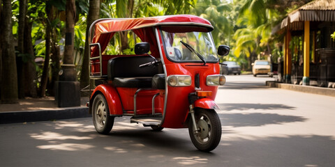 A tuk-tuk taxi in Thailand a three wheeled vehicle - obrazy, fototapety, plakaty